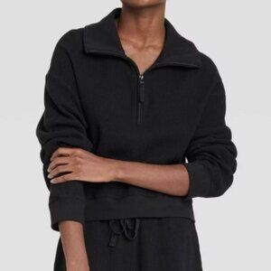 Stars Above Waffle Quarter Zip Sweatshirt Womens Small Long Sleeve Black